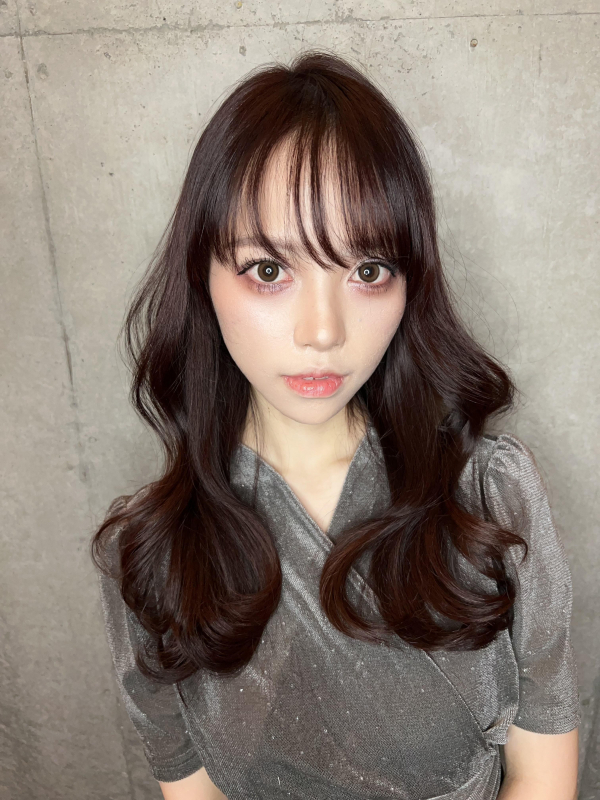 ワンホンヘアー　ヨシンモリ　レイヤーカット　バーガンディーカラー　ラベンダーピンク