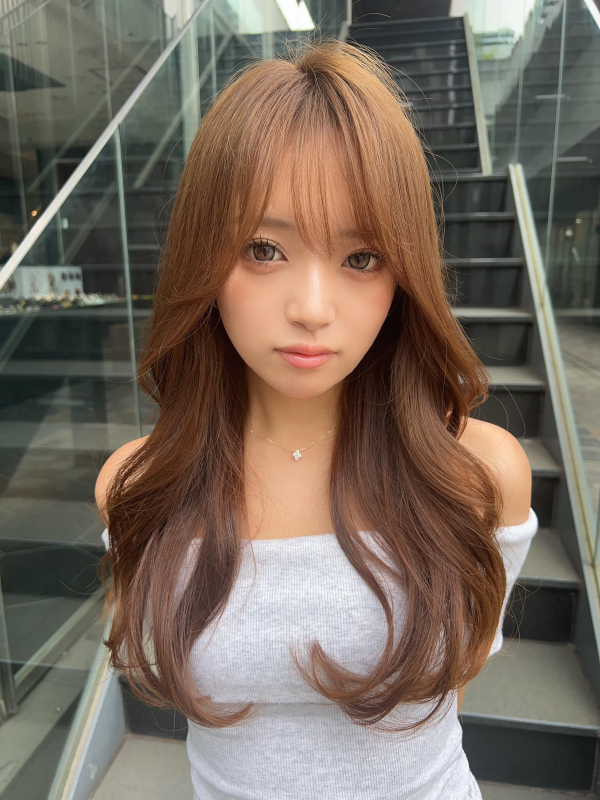 ワンホンヘアー　くびれレイヤー　レイヤーカット　マロンベージュ　シースルーバング