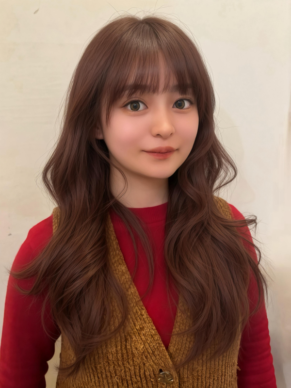 小顔冬カットふんわりレイヤー大人可愛いナチュラルブラウン