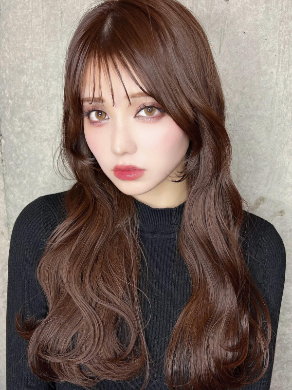韓国レイヤーロングヘアブリーチ無しカラー春夏カラー