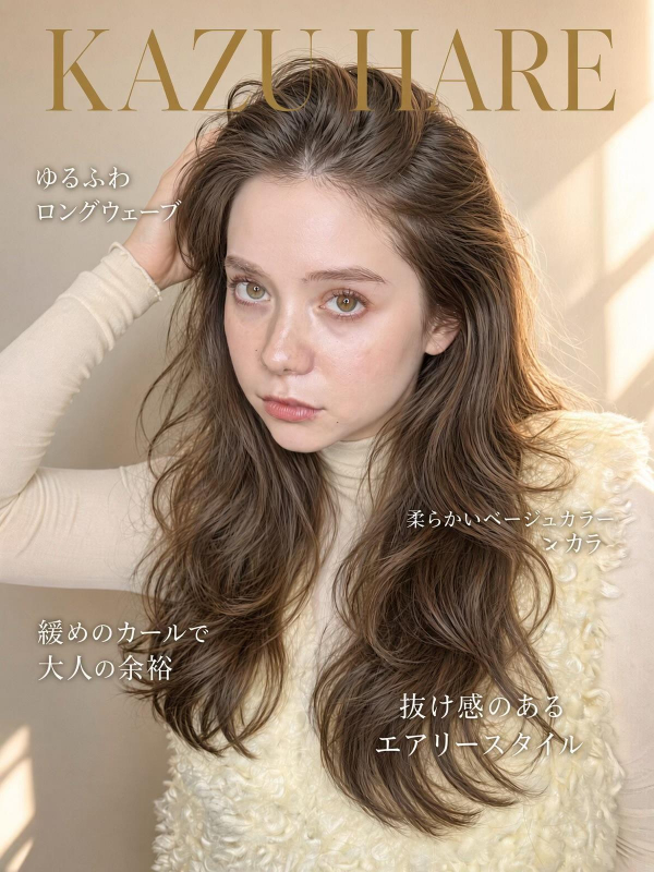 レイヤーカット透明感カラー秋カラーウェーブ巻き